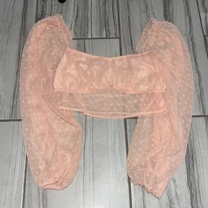 Pink see through long sleeved cropped top